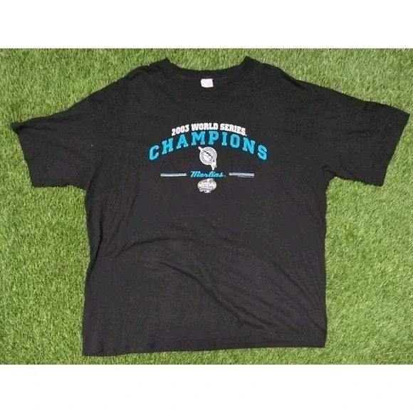 Vintage Florida Marlins 2003 World Series Champions T-Shirt Black 2XL 25x31 Y2K - Picture 1 of 7